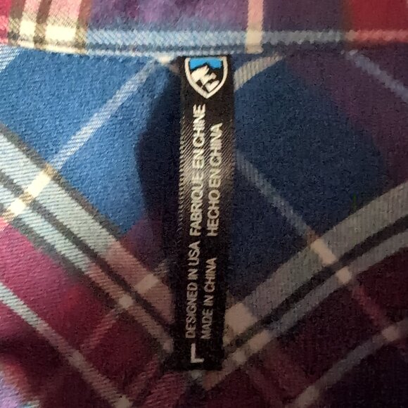 Exc. Kuhl Womens Alina Flannel Button Shirt Large Long Sleeve Plaid Blue Red - Picture 3 of 9